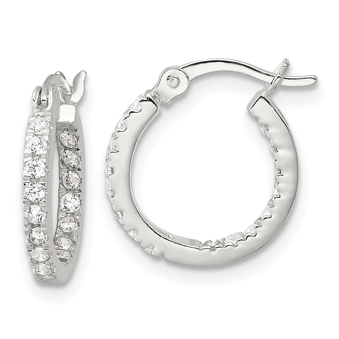 Sterling Silver Polished CZ In/Out Round Hoop Earrings