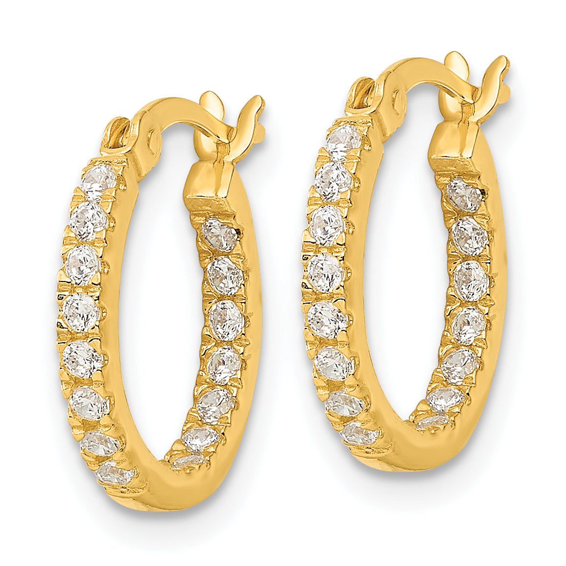 Sterling Silver Gold-tone Polished In/Out CZ Round Hoop Earrings