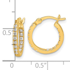 Sterling Silver Gold-tone Polished In/Out CZ Round Hoop Earrings