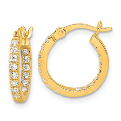 Sterling Silver Gold-tone Polished In/Out CZ Round Hoop Earrings