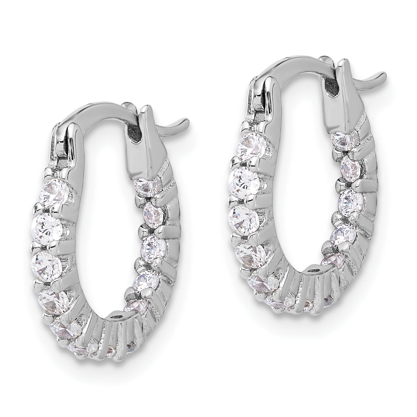 Sterling Silver Rhodium-plated 2mm CZ In/Out Hoop Earrings