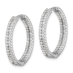 Sterling Silver Rhodium-plated Double Row CZ In and Out Hoop Earrings