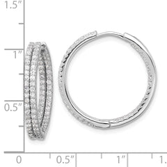 Sterling Silver Rhodium-plated Double Row CZ In and Out Hoop Earrings