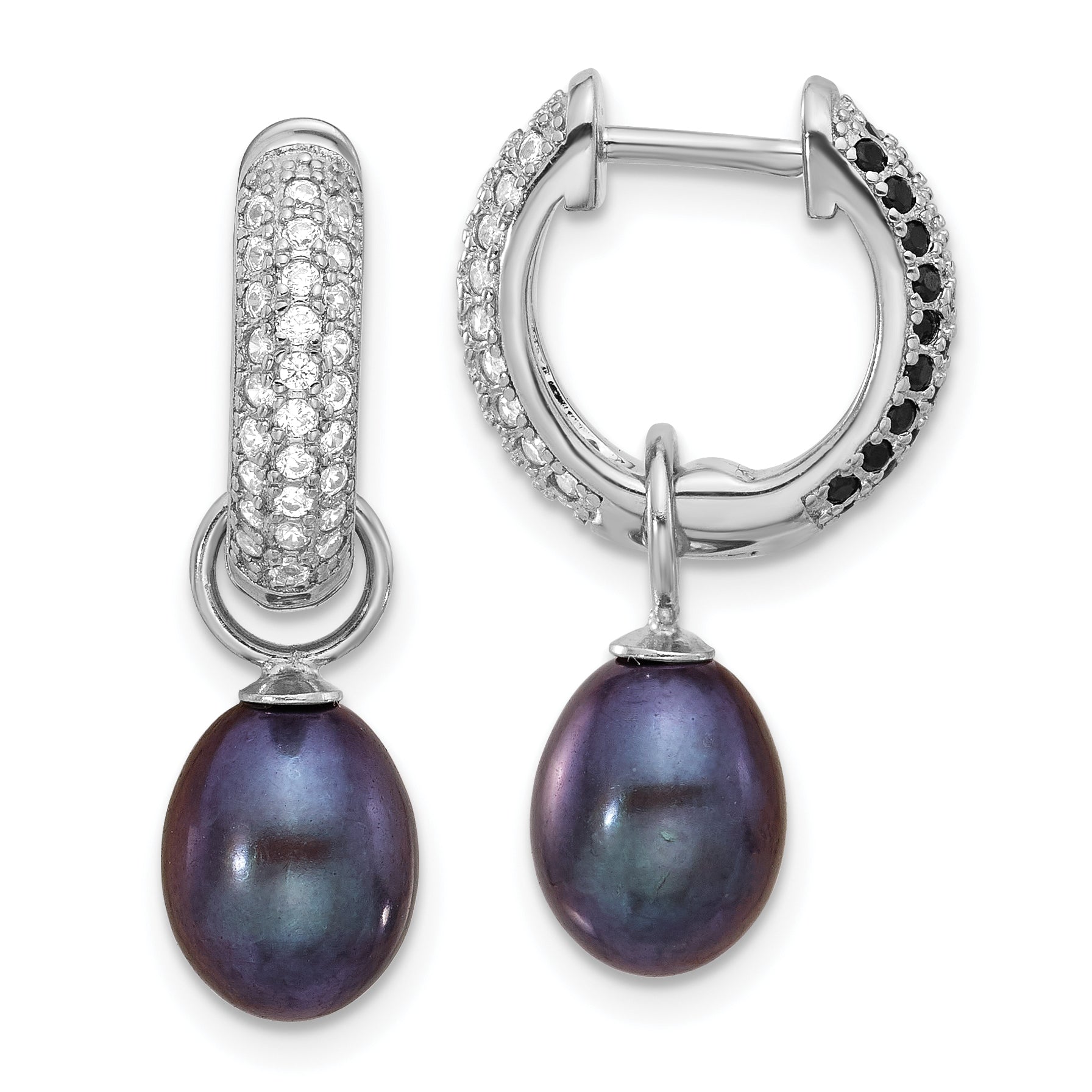 Sterling Silver RH-plated 7-8mm FWC Pearl/CZ Interchangeable Earrings Set