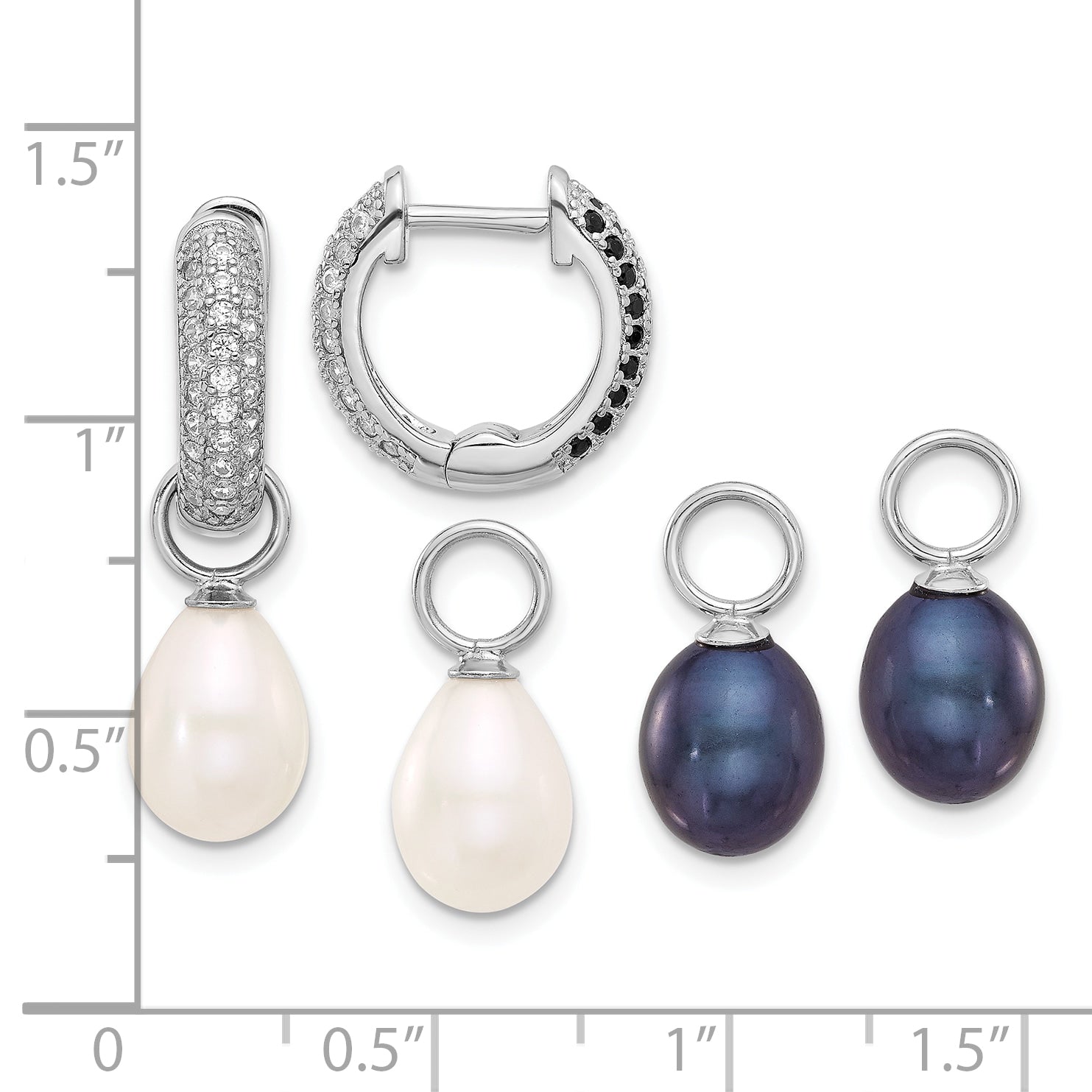 Sterling Silver RH-plated 7-8mm FWC Pearl/CZ Interchangeable Earrings Set