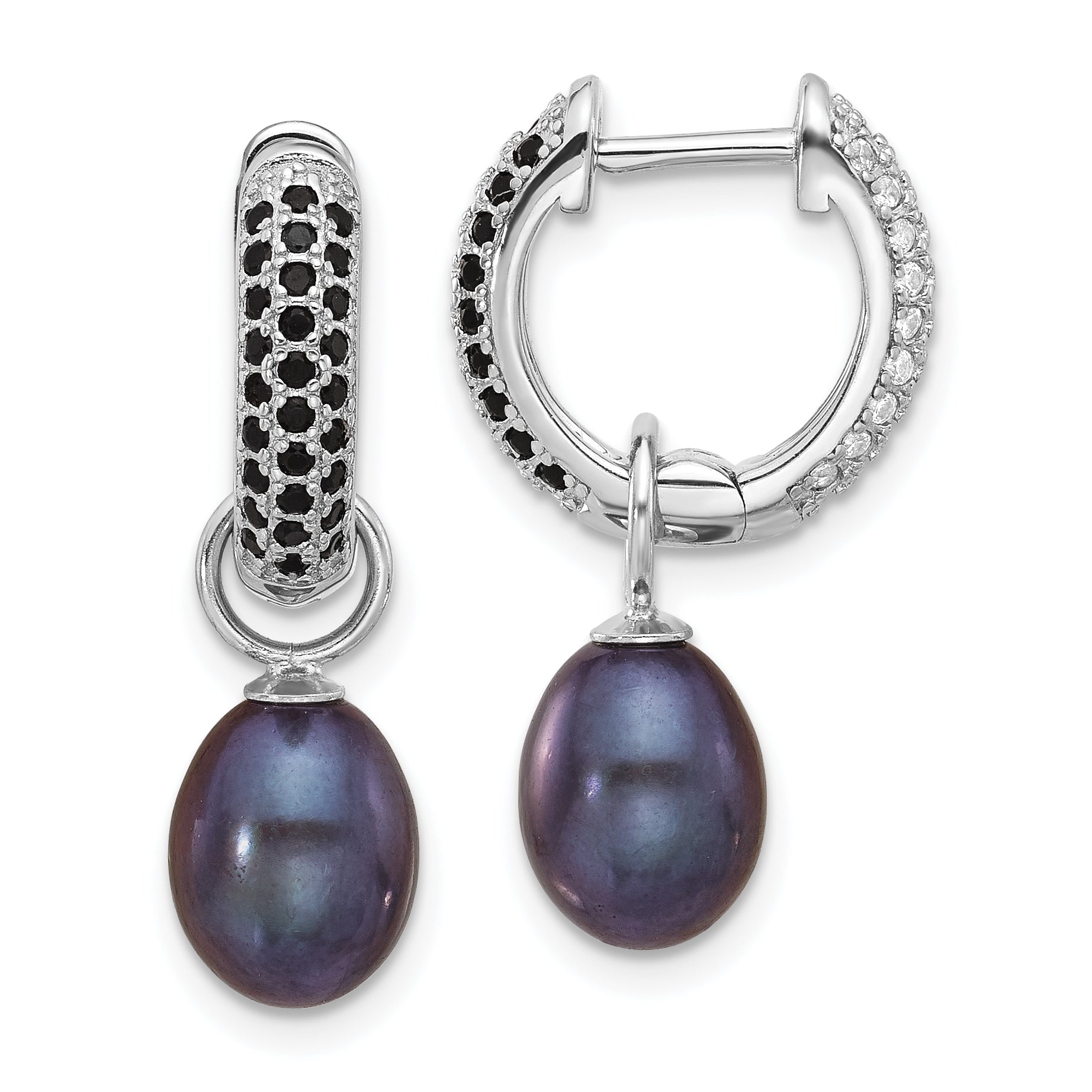 Sterling Silver RH-plated 7-8mm FWC Pearl/CZ Interchangeable Earrings Set