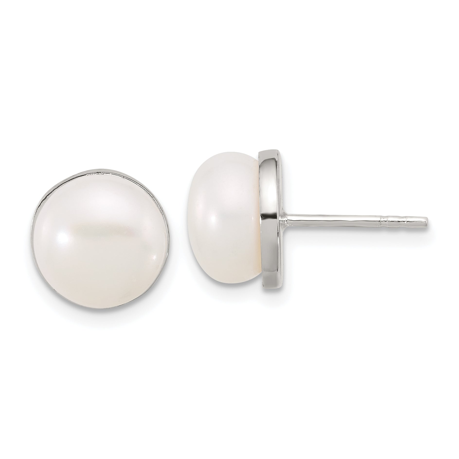 Sterling Silver Polished Freshwater Cultured Pearl Post Earrings