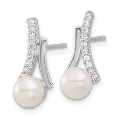 Sterling Silver Rhodium-plated CZ/Button 6mm FWC Pearl Post Earrings