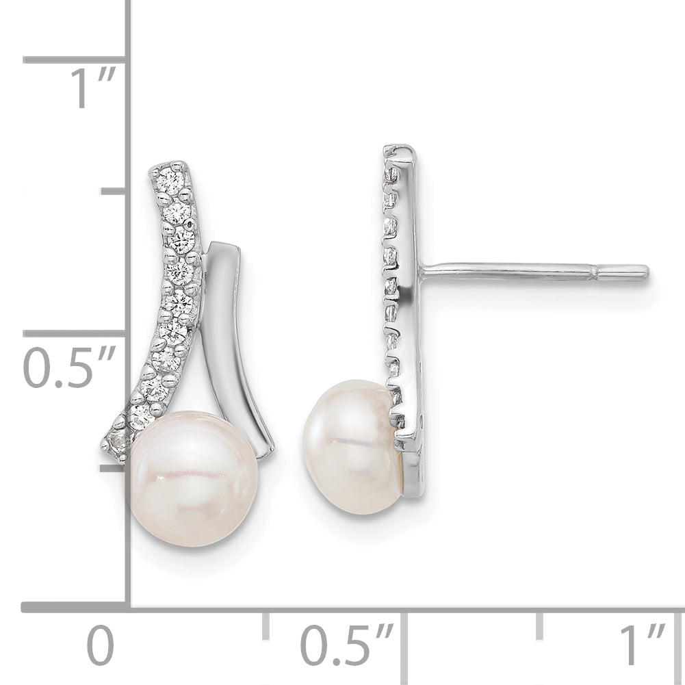 Sterling Silver Rhodium-plated CZ/Button 6mm FWC Pearl Post Earrings