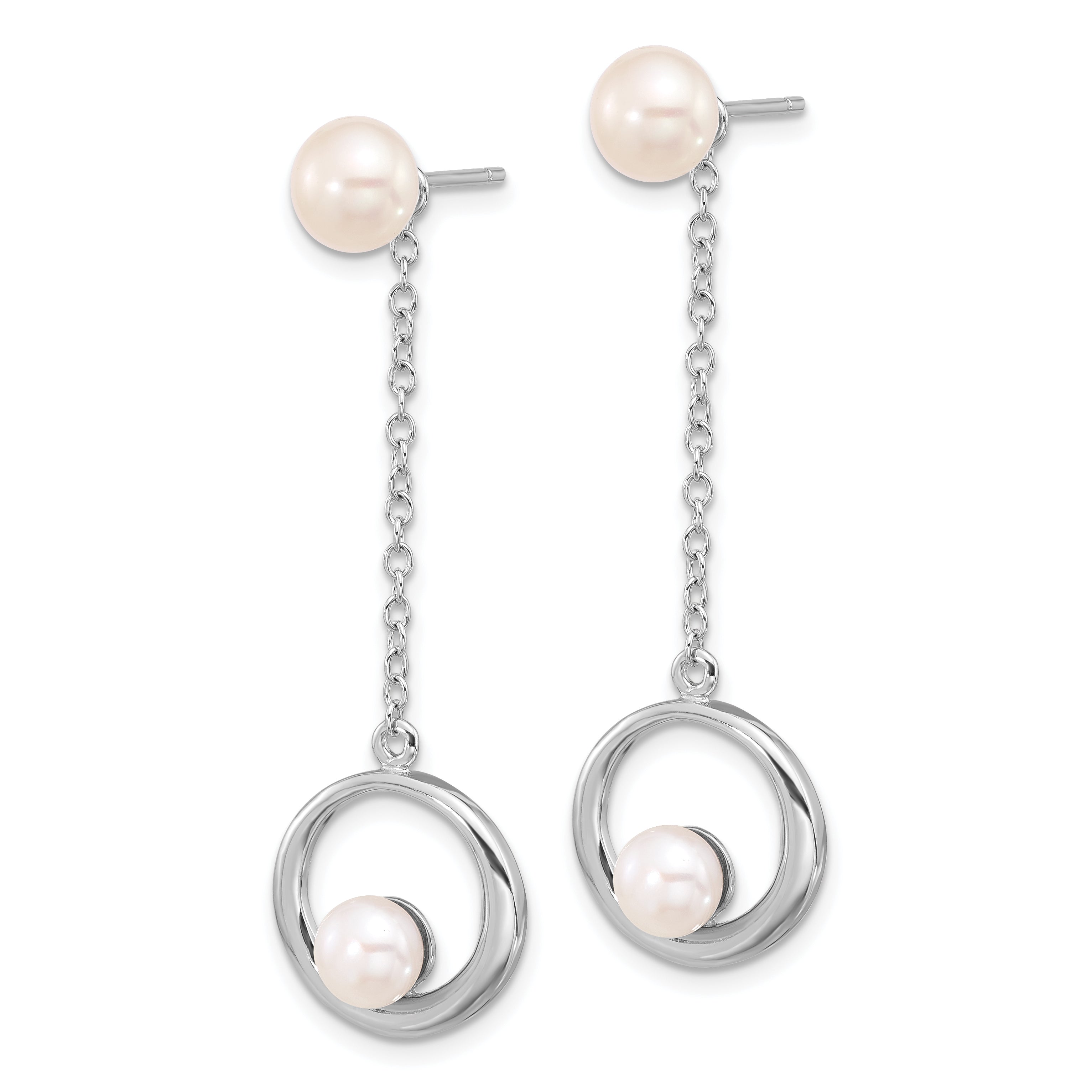 Sterling Silver Rhodium-plated 5-7mm FWC Pearl Post Dangle Earrings