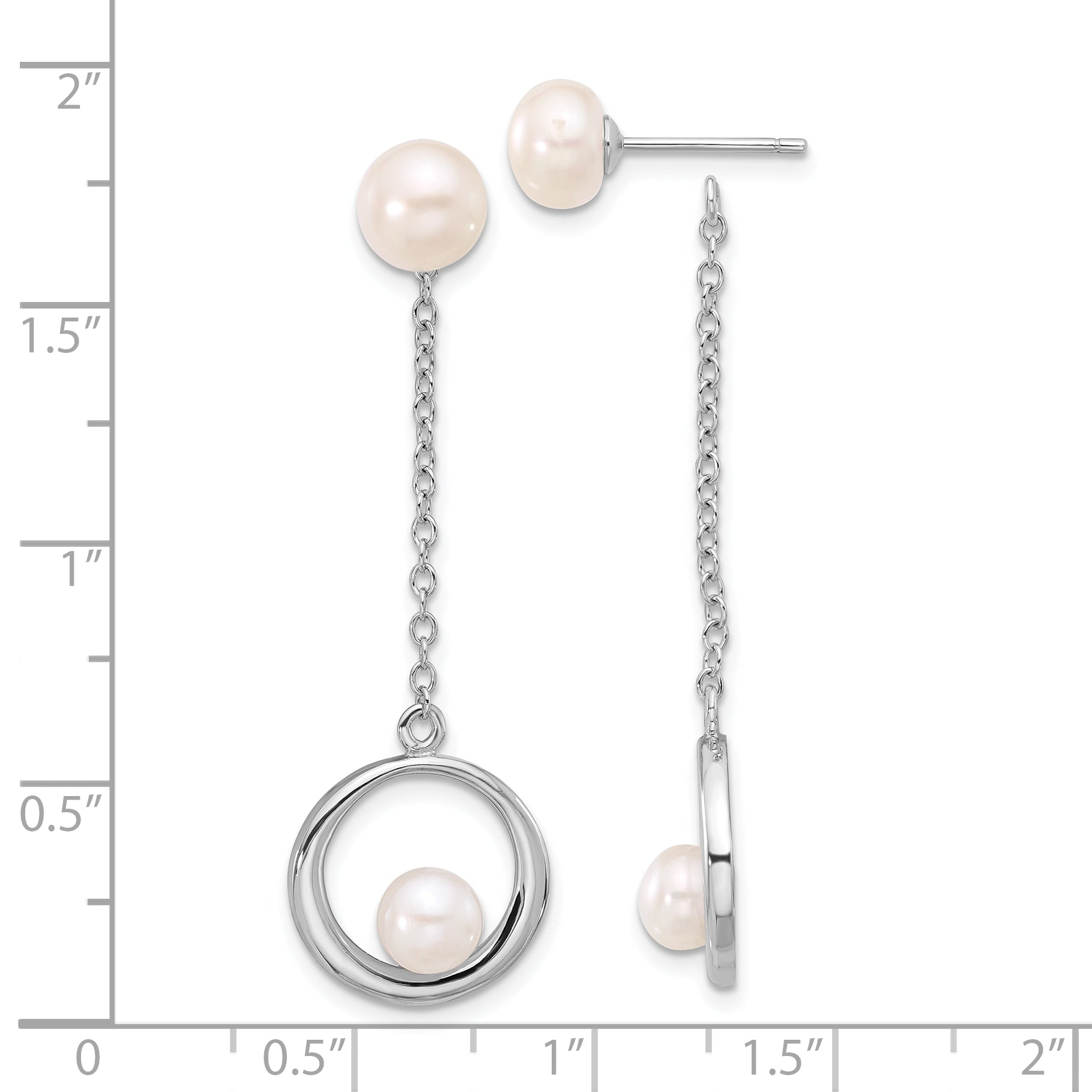 Sterling Silver Rhodium-plated 5-7mm FWC Pearl Post Dangle Earrings