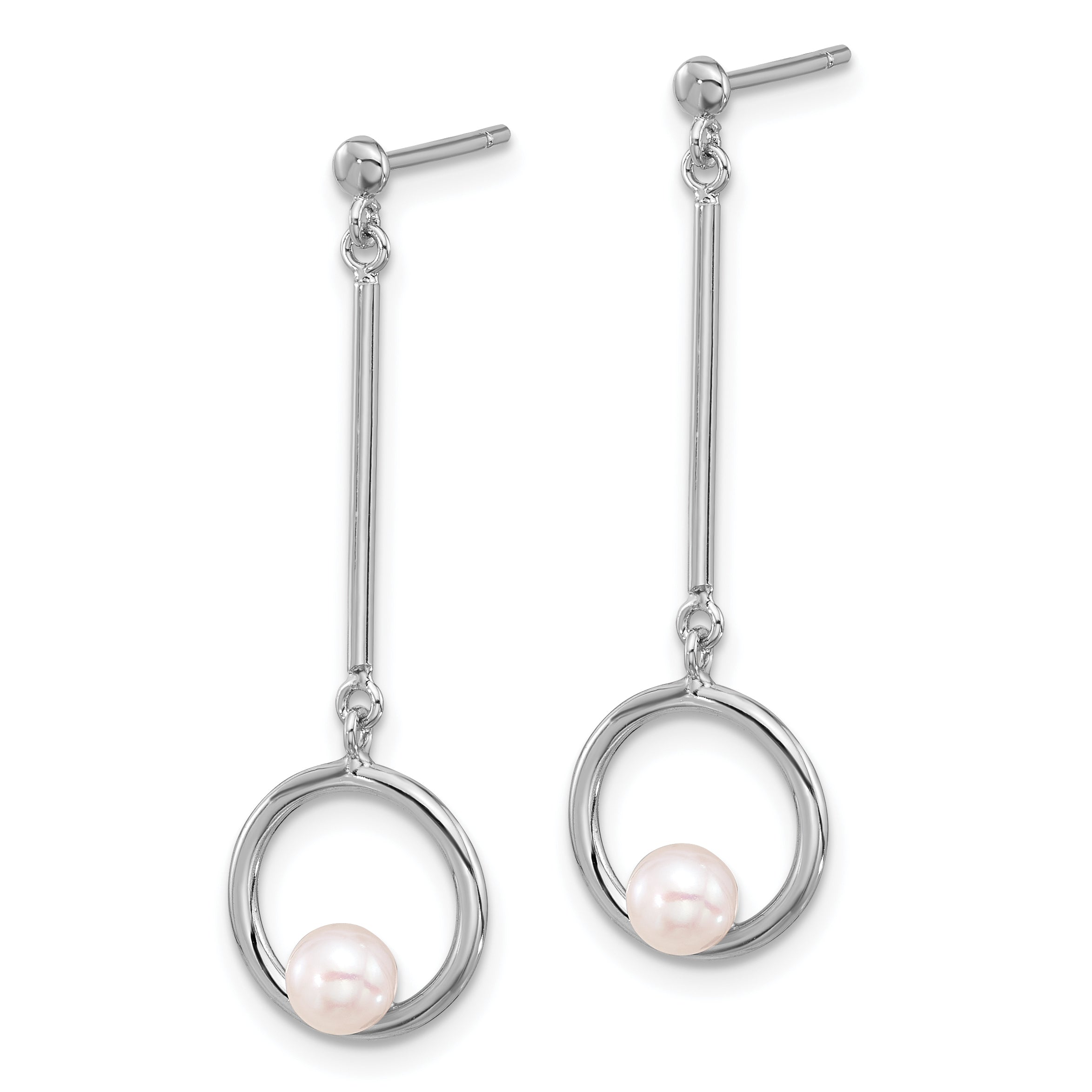 Sterling Silver Rhodium-plated 4-4.5mm FWC Pearl Dangle Earrings