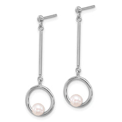 Sterling Silver Rhodium-plated 4-4.5mm FWC Pearl Dangle Earrings