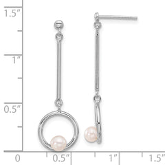 Sterling Silver Rhodium-plated 4-4.5mm FWC Pearl Dangle Earrings