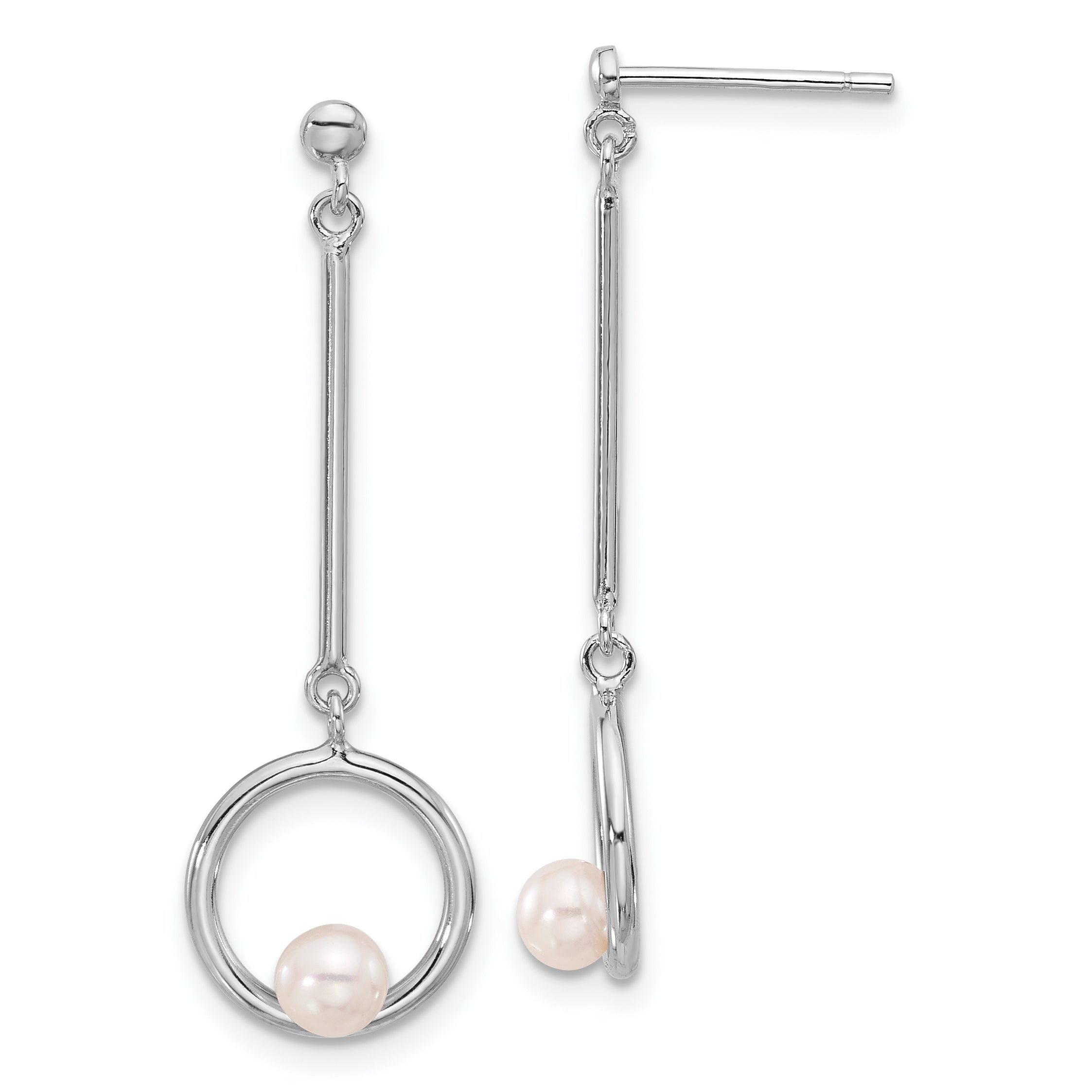 Sterling Silver Rhodium-plated 4-4.5mm FWC Pearl Dangle Earrings