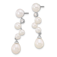 Sterling Silver Rhodium-plated FWC Pearl/CZ Post Dangle Earrings