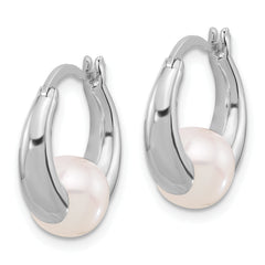 Sterling Silver Rhodium-plated 7.5-8mm FWC Pearl Hoop Earrings