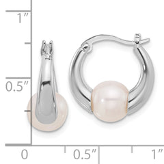 Sterling Silver Rhodium-plated 7.5-8mm FWC Pearl Hoop Earrings