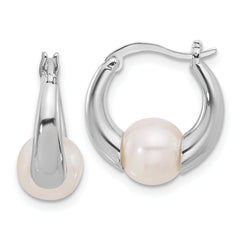 Sterling Silver Rhodium-plated 7.5-8mm FWC Pearl Hoop Earrings