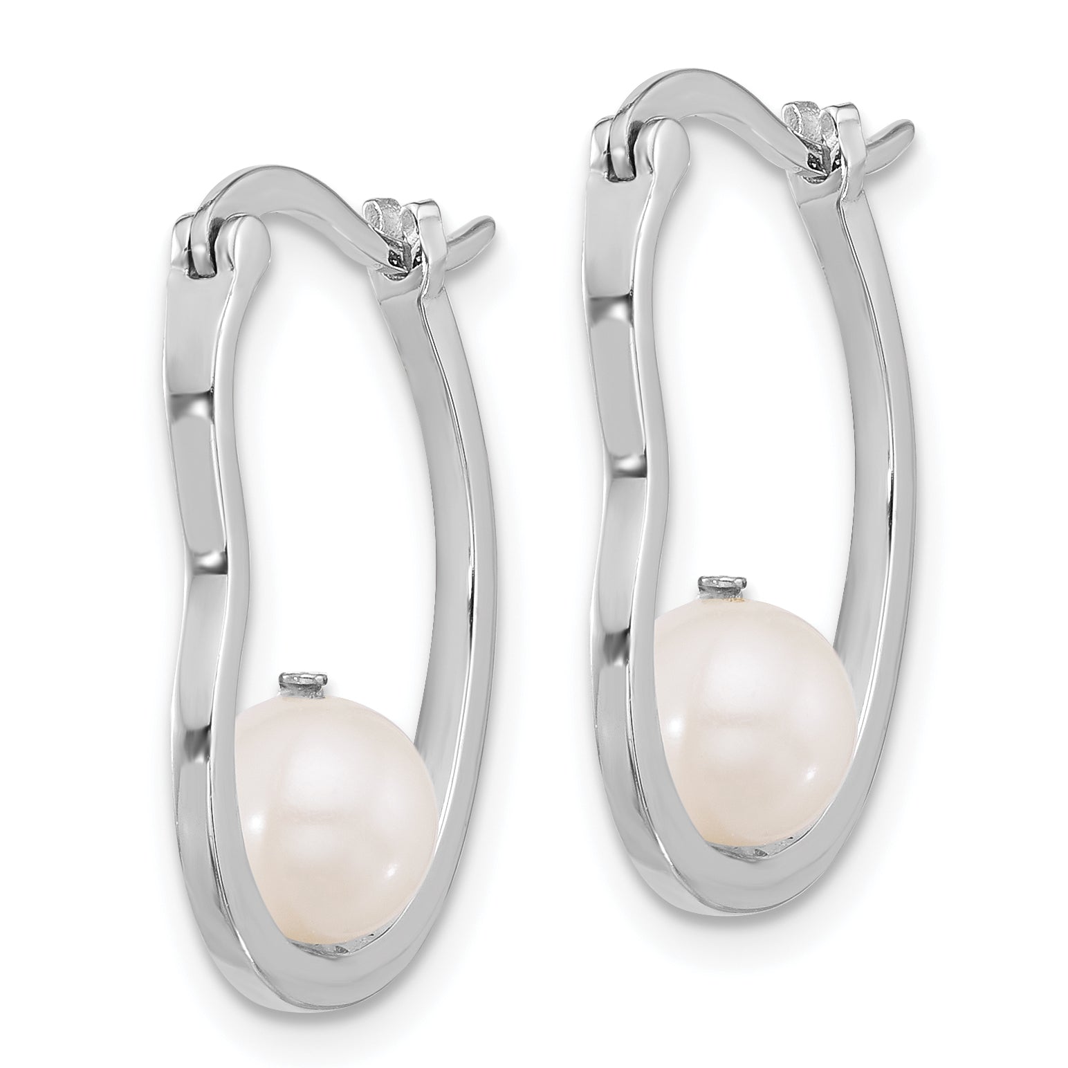 Sterling Silver Rhodium-plated Polished 6.5-7mm FWC Pearl Hoop Earrings