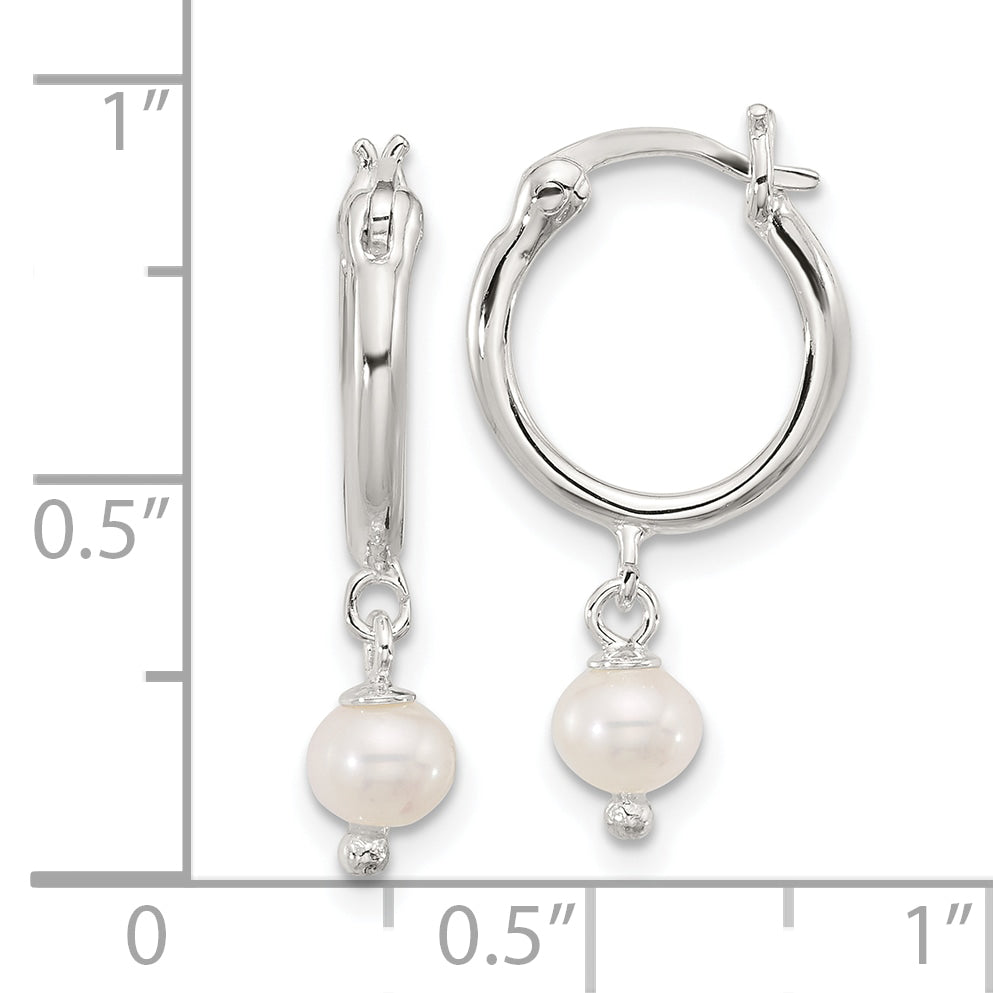 Sterling Silver Polished FWC Pearl Dangle Round Hoop Earrings