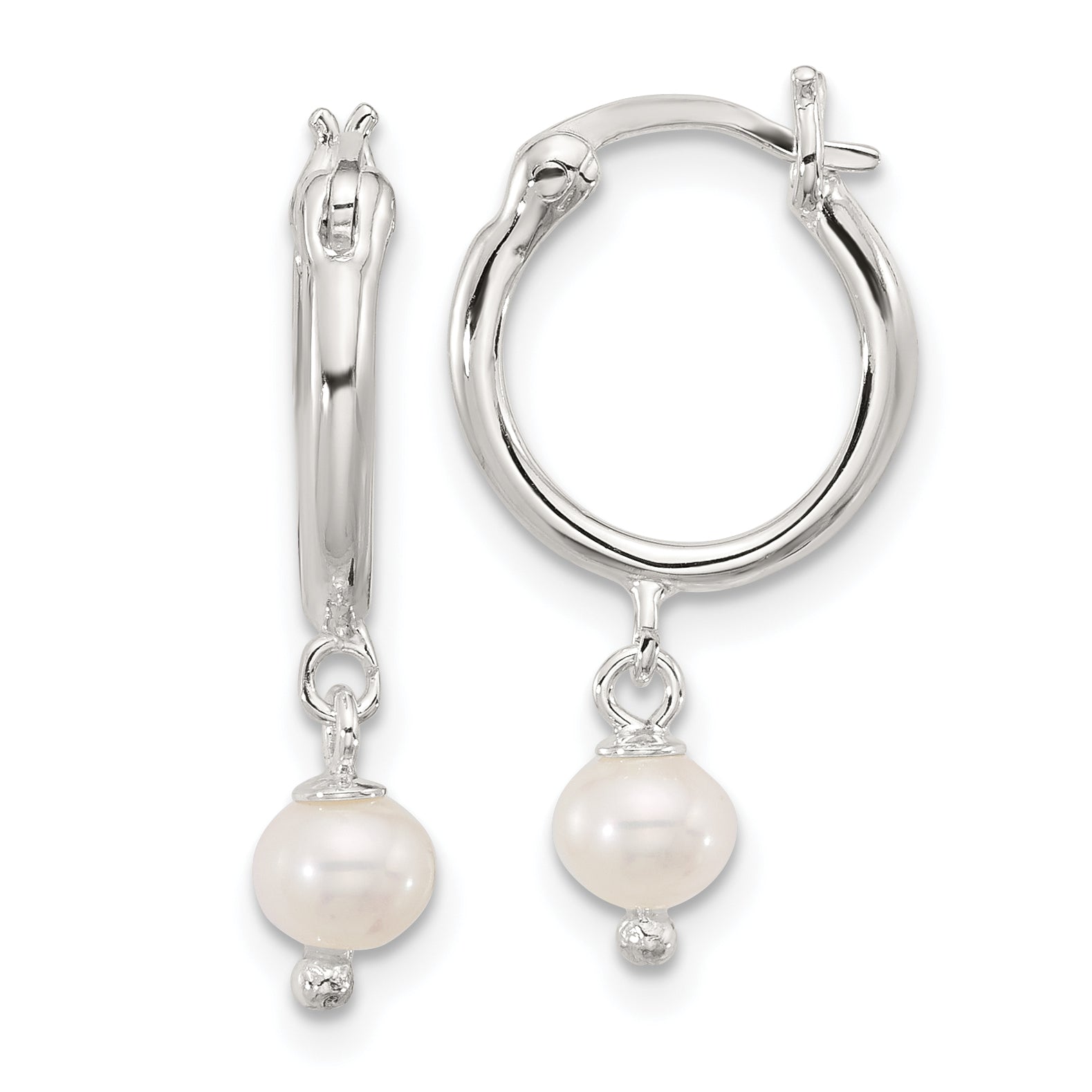 Sterling Silver Polished FWC Pearl Dangle Round Hoop Earrings