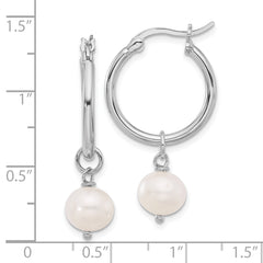 Sterling Silver RH-plated Polished FWC Pearl Dangle Round Hoop Earrings