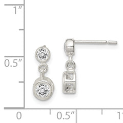 Sterling Silver Polished Round CZ Bezel Set Post Dangle Earrings