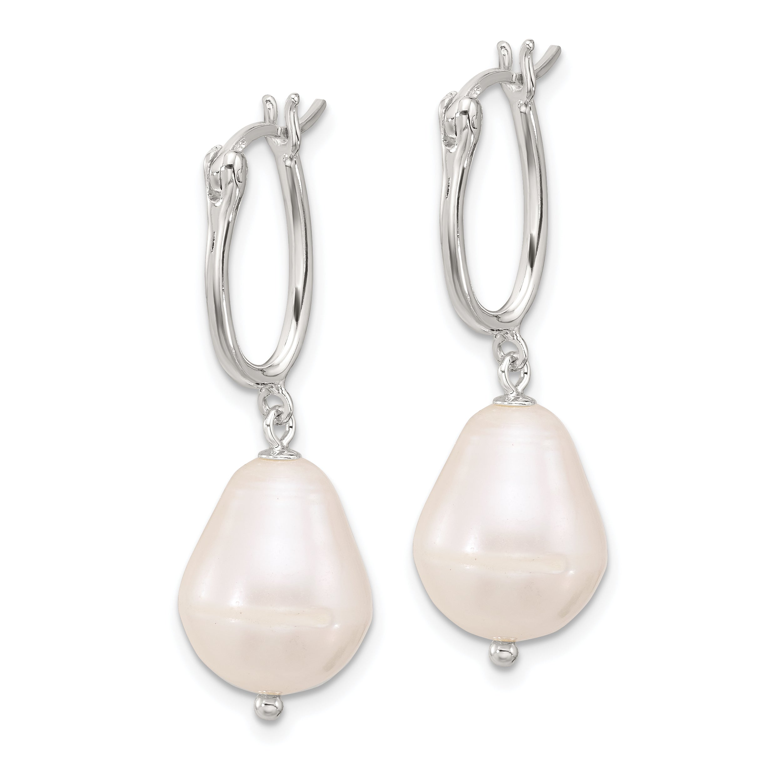 Sterling Silver Polished Teardrop FWC Pearl Dangle Oval Hoop Earrings