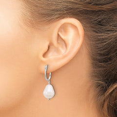 Sterling Silver Polished Teardrop FWC Pearl Dangle Oval Hoop Earrings