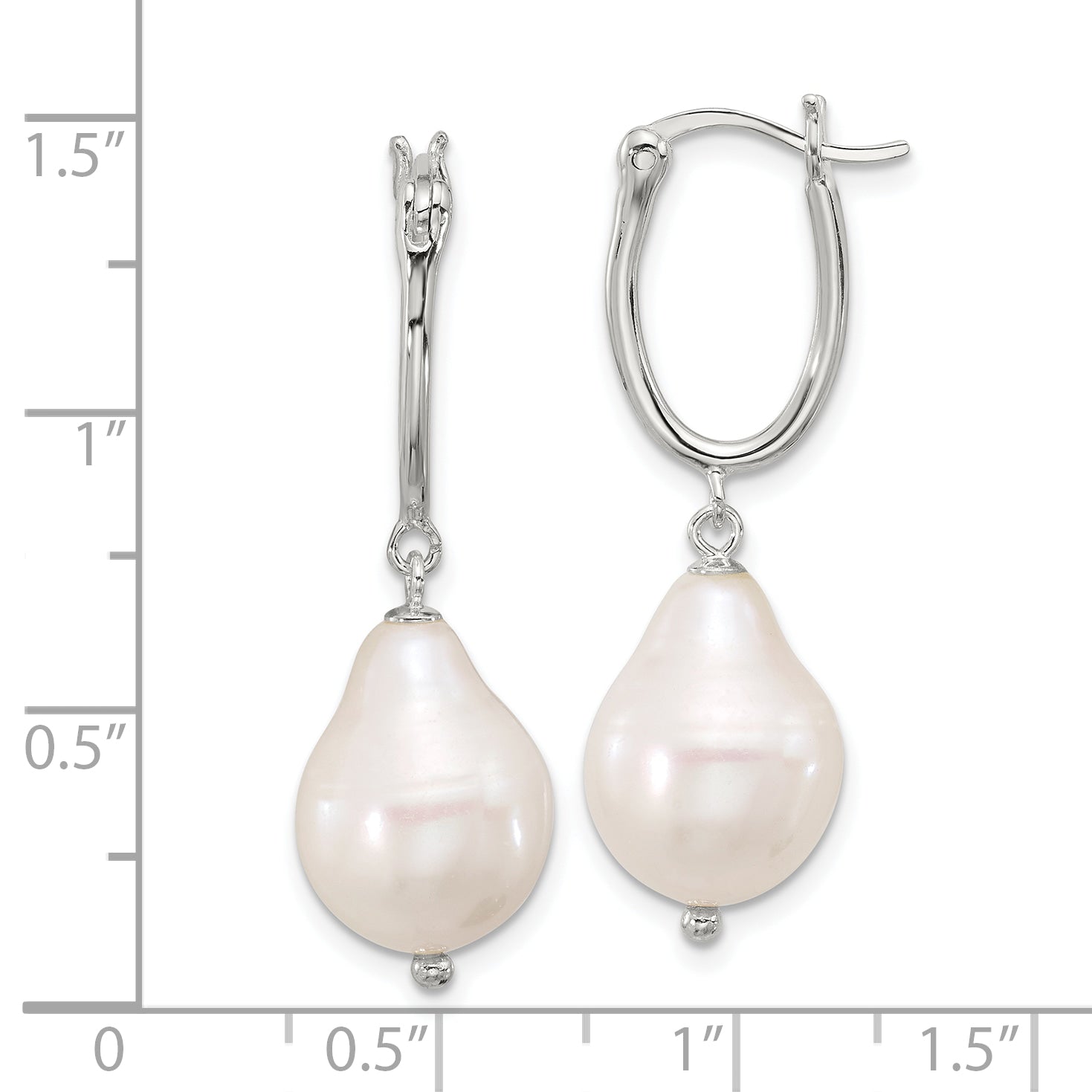 Sterling Silver Polished Teardrop FWC Pearl Dangle Oval Hoop Earrings