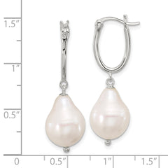 Sterling Silver Polished Teardrop FWC Pearl Dangle Oval Hoop Earrings