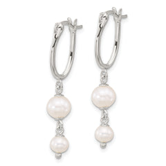 Sterling Silver Polished Double FWC Pearl Dangle Oval Hoop Earrings