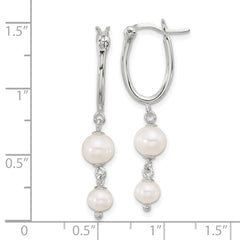 Sterling Silver Polished Double FWC Pearl Dangle Oval Hoop Earrings