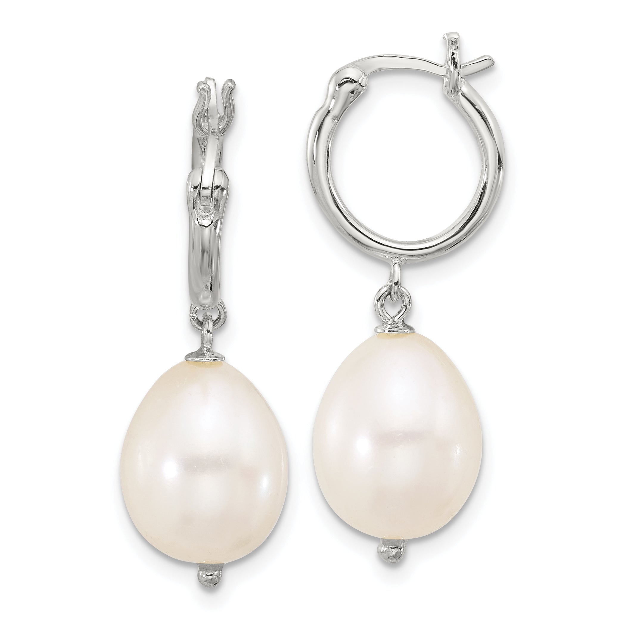 Sterling Silver Polished Teardrop FWC Pearl Dangle Round Hoop Earrings