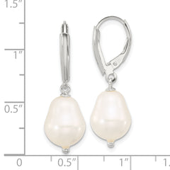 Sterling Silver Polished Teardrop FWC Pearl Leverback Dangle Earrings