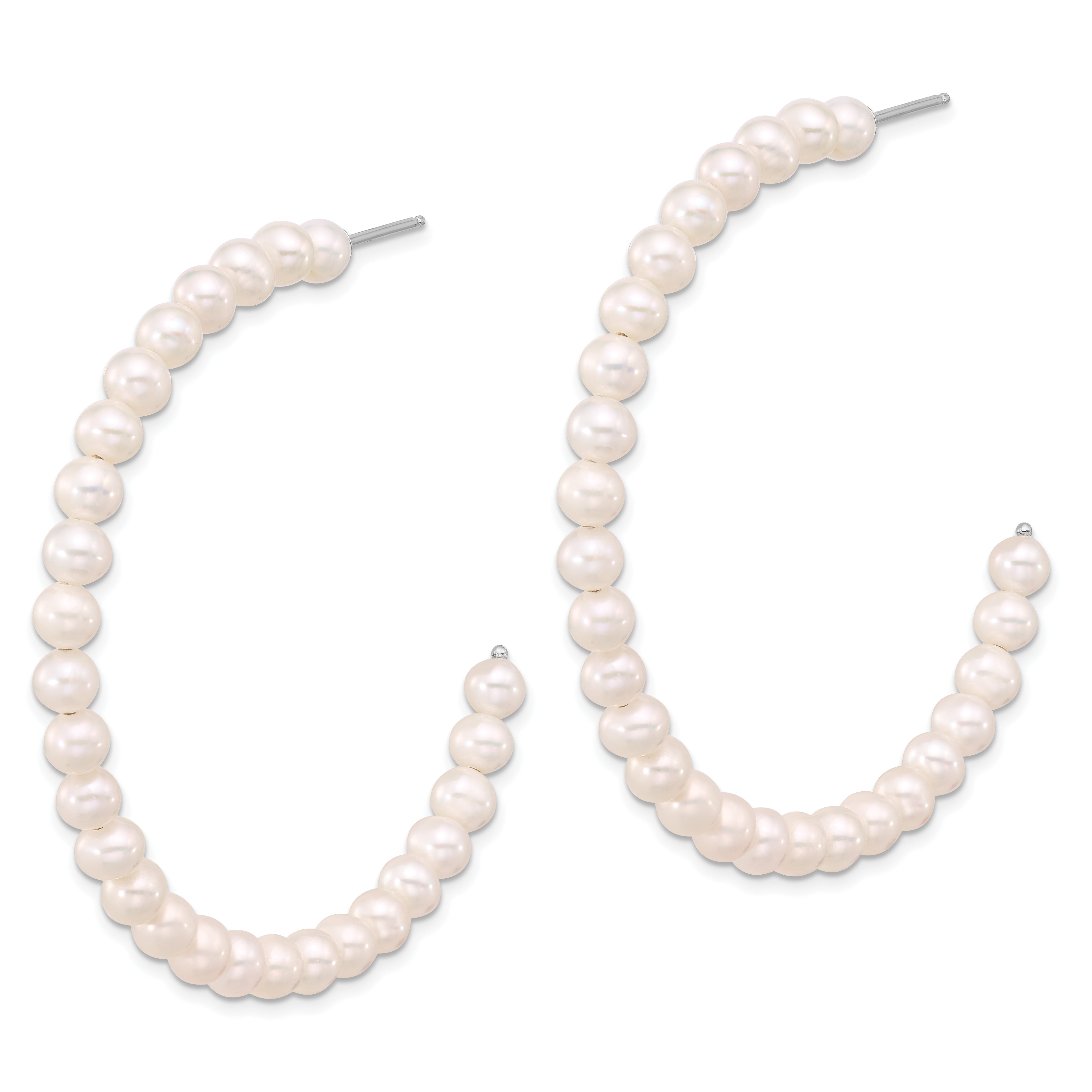 Sterling Silver RH-plated 4-5mm Round FWC Pearl Post C-Hoop Earrings