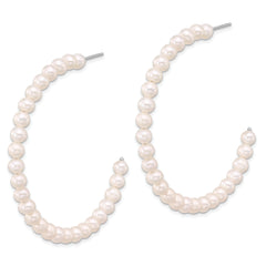 Sterling Silver RH-plated 4-5mm Round FWC Pearl Post C-Hoop Earrings