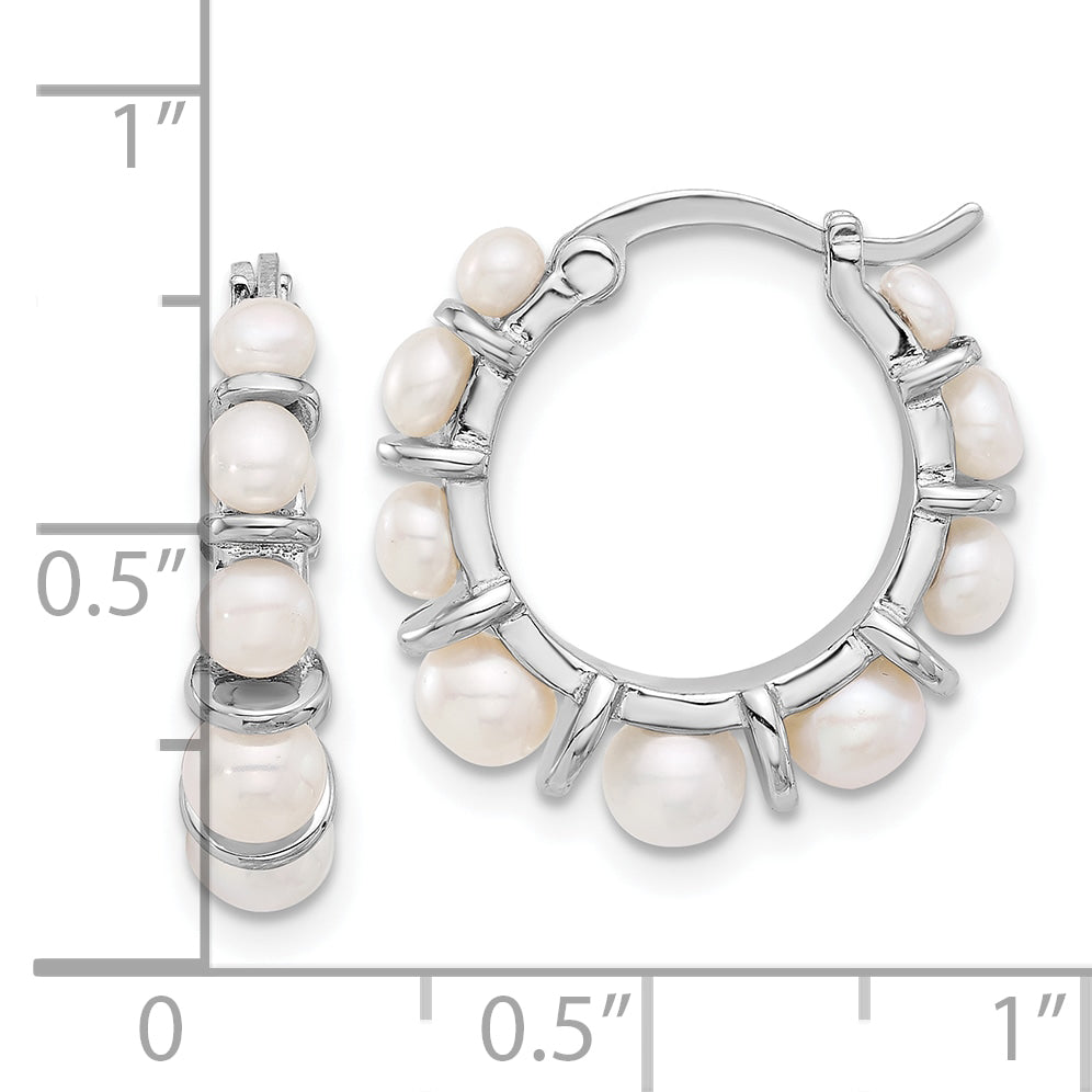 Sterling Silver Rhodium-plated 2-5mm FWC Pearl Round Hoop Earrings