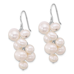 Sterling Silver Rhodium-plated 6-10mm White FWC Pearl Dangle Earrings