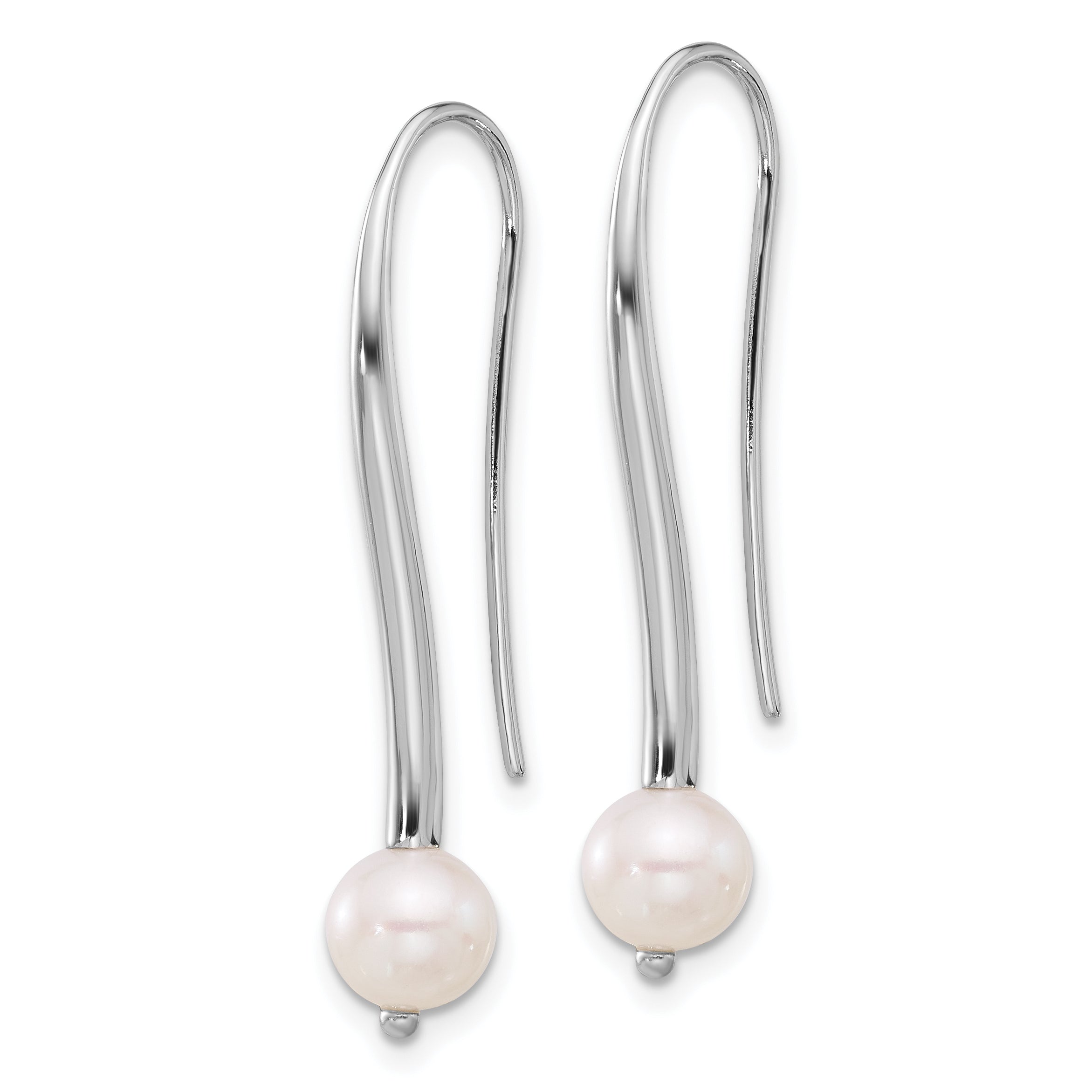 Sterling Silver Rhodium-plated Polished 6-7mm FWC Pearl Dangle Earrings