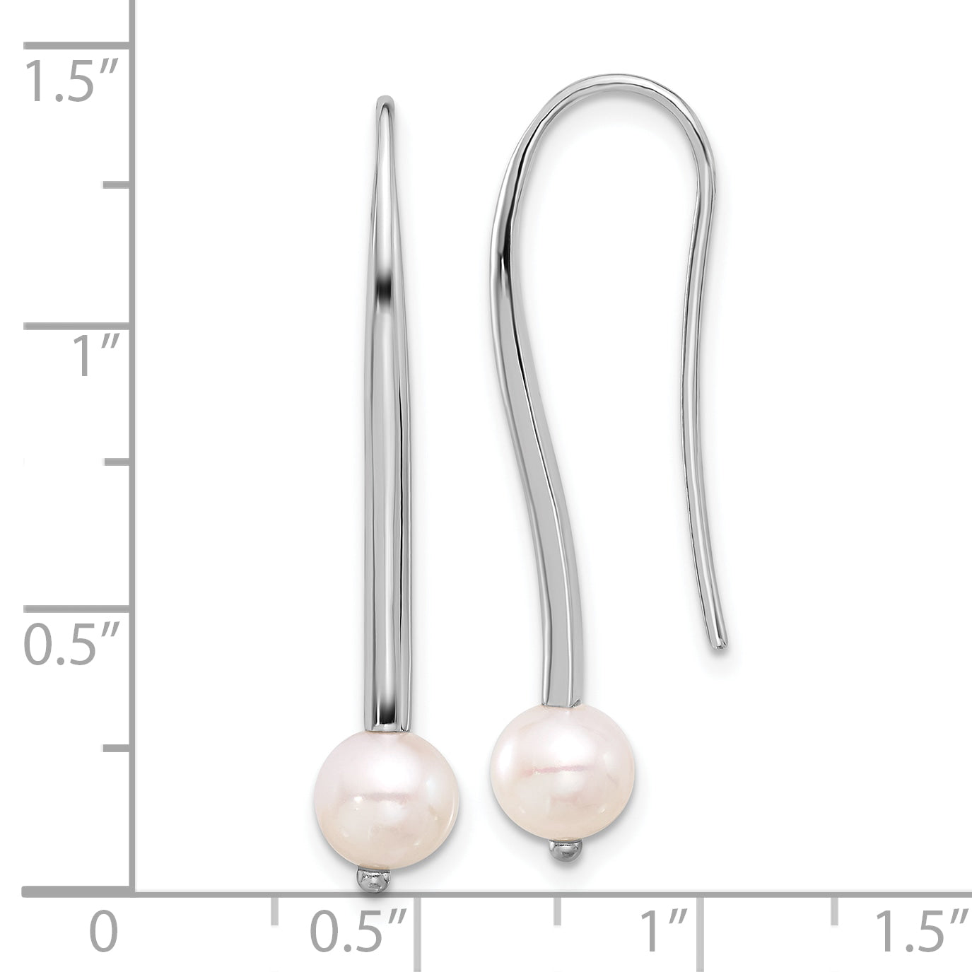 Sterling Silver Rhodium-plated Polished 6-7mm FWC Pearl Dangle Earrings