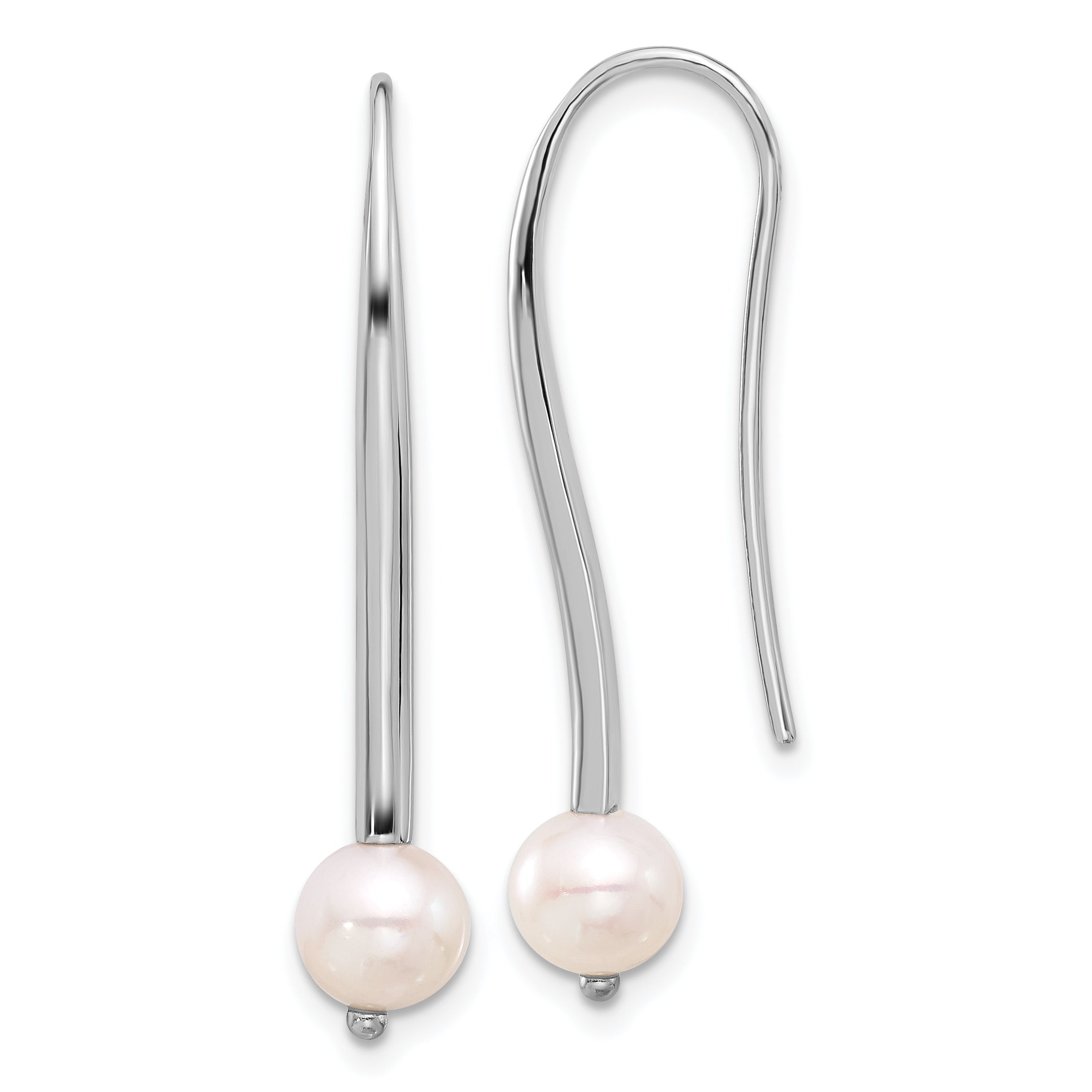 Sterling Silver Rhodium-plated Polished 6-7mm FWC Pearl Dangle Earrings