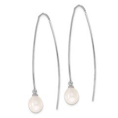 Sterling Silver RH-plated 7-8mm FWC Teardrop Pearl Threader Earrings