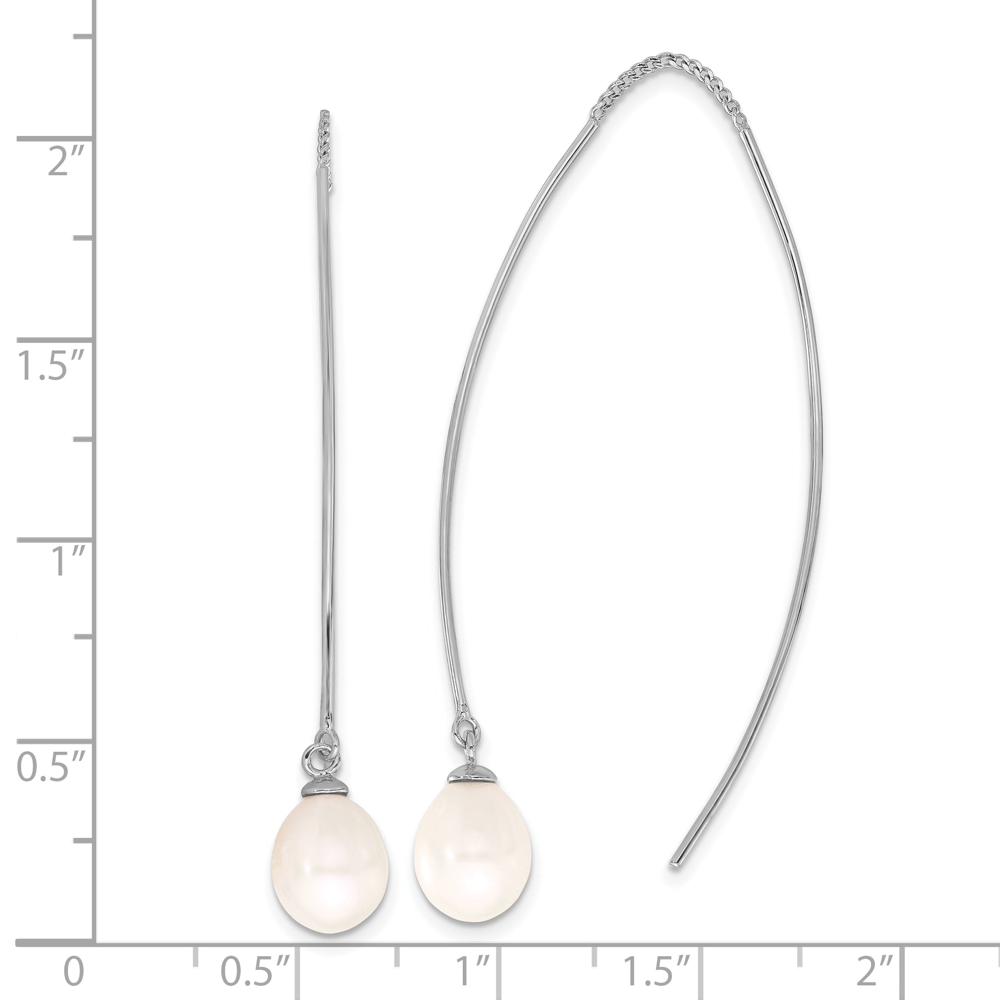 Sterling Silver RH-plated 7-8mm FWC Teardrop Pearl Threader Earrings