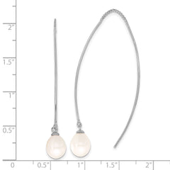 Sterling Silver RH-plated 7-8mm FWC Teardrop Pearl Threader Earrings