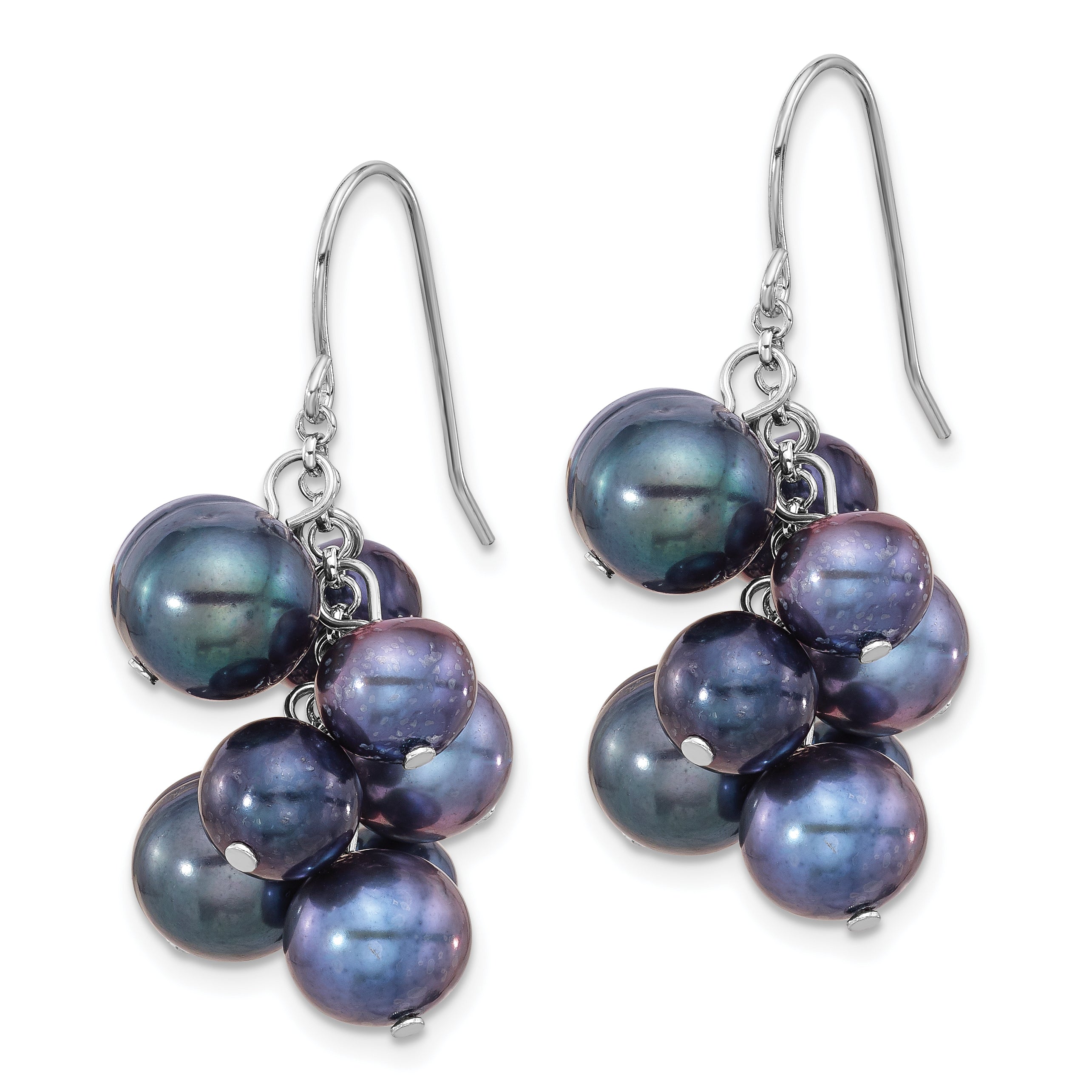 Sterling Silver Rhodium-plated 6-10mm Black FWC Pearl Dangle Earrings