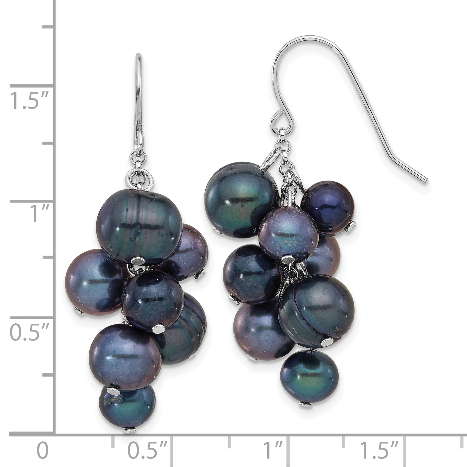 Sterling Silver Rhodium-plated 6-10mm Black FWC Pearl Dangle Earrings