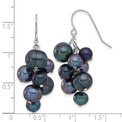 Sterling Silver Rhodium-plated 6-10mm Black FWC Pearl Dangle Earrings