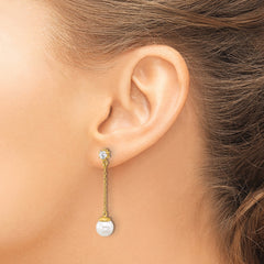 Sterling Silver Gold-tone Polished CZ and Imitation Pearl Dangle Earrings